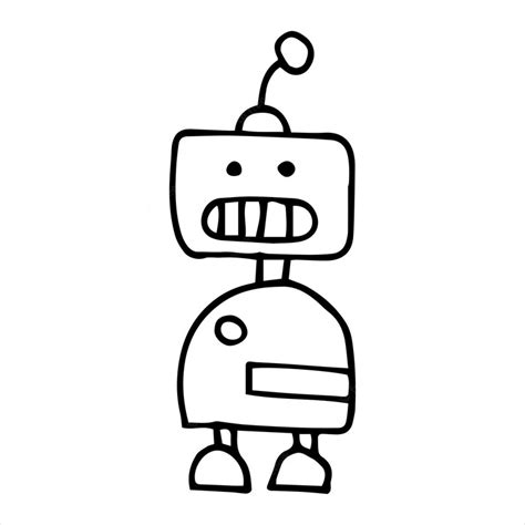 Drawing in doodle style cute robot simple line drawing of a funny robot ...