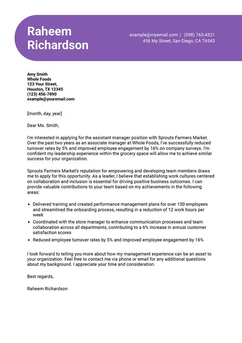 Assistant Manager Cover Letter Examples and Templates for 2025 - ResumeBuilder.com