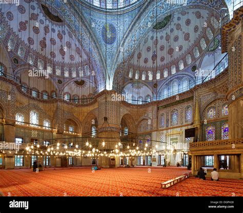 Interior view, Blue Mosque, Sultan Ahmed Mosque or Sultanahmet Camii ...