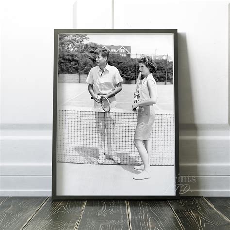 John F Kennedy (JFK) and Jackie Kennedy playing tennis circa 1950s Art ...