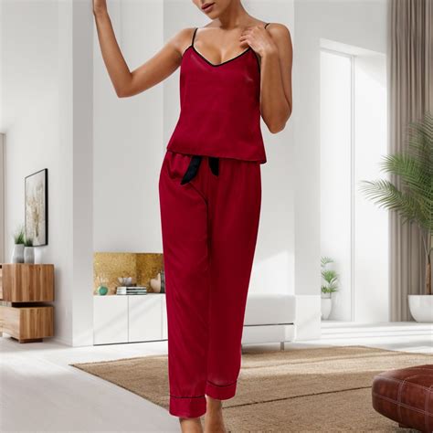 Midwennn Women's Satin Pajamas Silk Sleeveless Set Soft Suspender Top ...