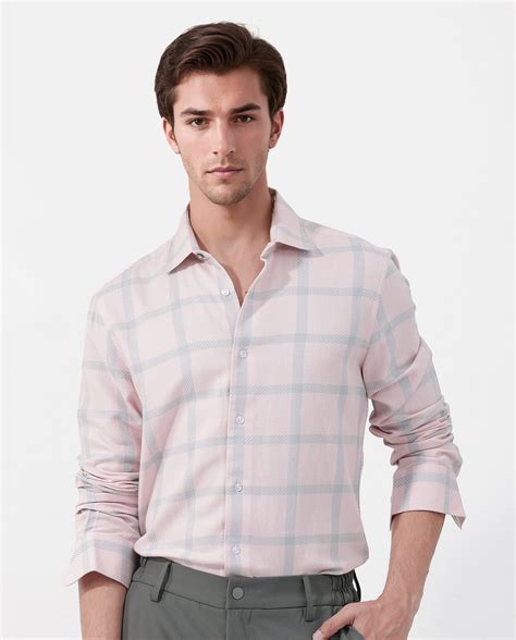 Rare Rabbit Men's Pierce Pink Cotton Blend Checked Print Regular Fit F