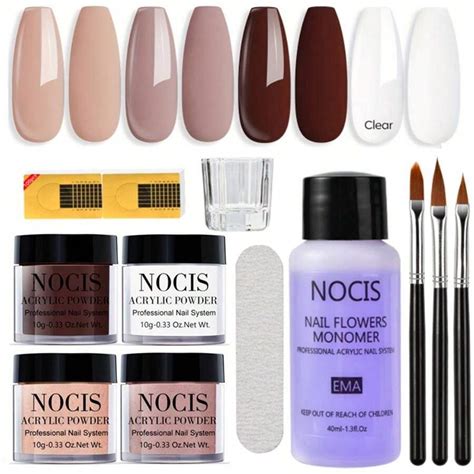 NOCIS 4-Color Acrylic Nail Powder Kit - Clear Nude Brown Tones For 3D ...