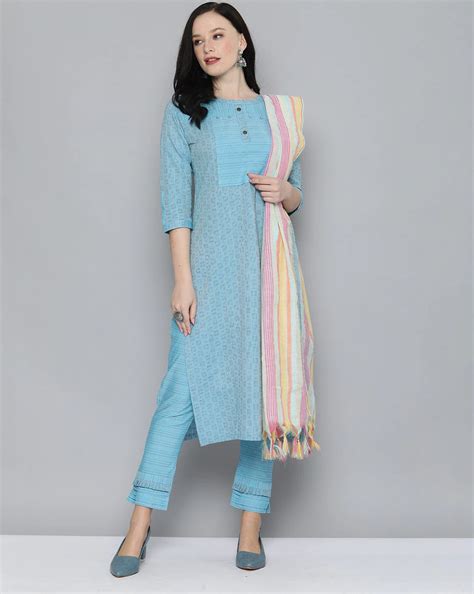 Blue Pure Handloom Cotton Unstitched Dress Material – Stilento