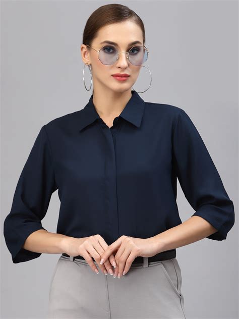 Style Quotient Women Solid Navy Polymoss Regular Formal Shirt ...
