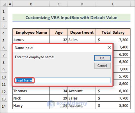 Image result for VBA Input Box Example
