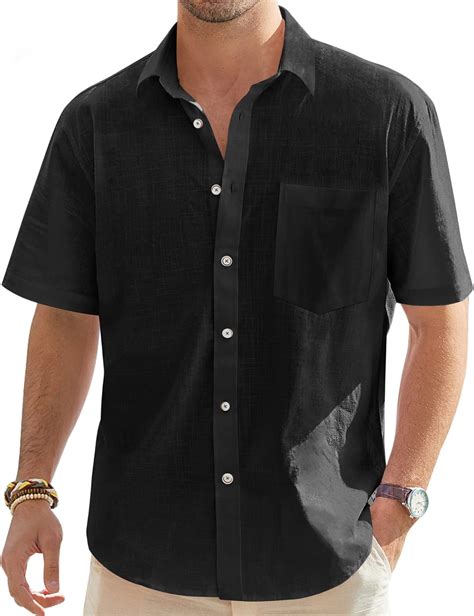 ALIMENS & GENTLE Men's Linen Shirt Short Sleeve Casual Lightweight ...
