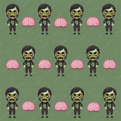 Premium Photo | Seamless Pattern Of Cartoon Zombie And Brain In Green ...
