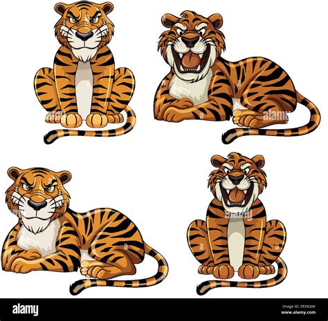Set of tiger cartoon in different pose illustration Stock Vector Image ...