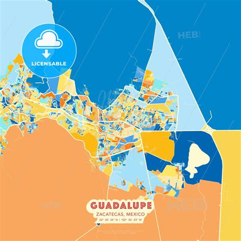 Guadalupe, Zacatecas, Mexico blue and orange vector art map template ...