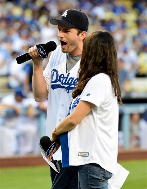 Mila Kunis & Ashton Kutcher - Annouce the LA Dodgers vs Chicago Cubs ...