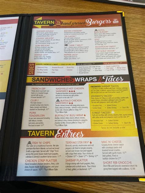 Menu at Johnny's Tavern pizzeria, Overland Park, W 95th St