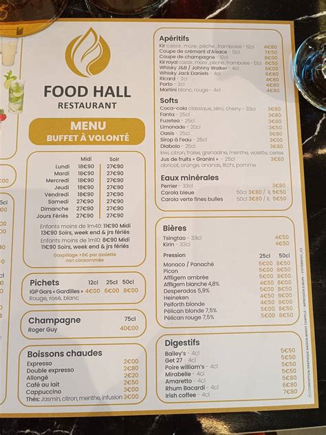 Menu au Food Hall restaurant, Augny