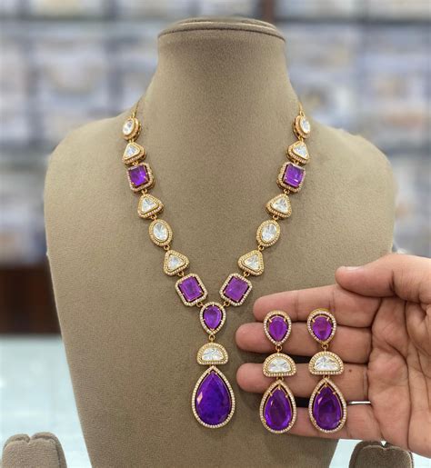 Teardrop Polki Statement Necklace Earrings Set– Libasaa Online