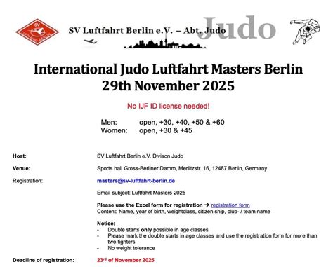 International Judo Luftfahrt Masters Berlin, Merlitz - Sporthalle ...