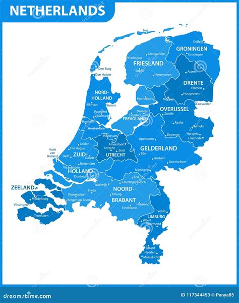 The Detailed Map of Netherlands with Regions or States and Cities, Capital. Administrative ...