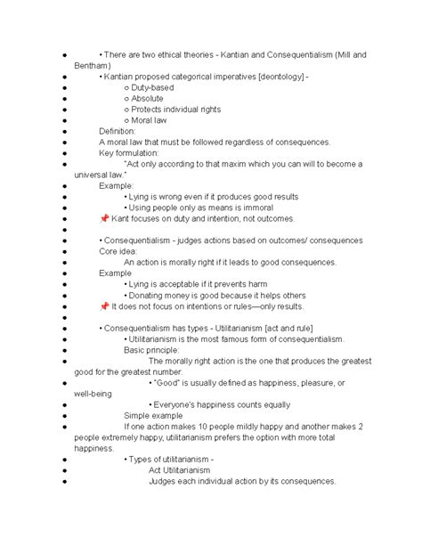 Ethics - Kantian vs. Consequentialism: Key Theories & Concepts - Studocu
