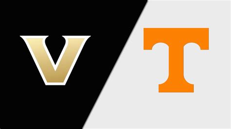 Logo of Vanderbilt Commodores on the left, logo of Tennessee Volunteers on the right, set against a split background of black and gray.