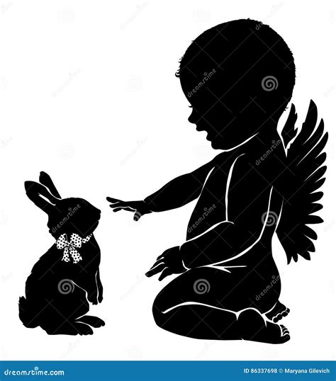 Silhouettes Angel Baby and Easter Bunny Stock Vector - Illustration of design, childhood: 86337698