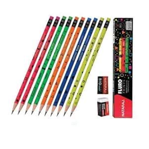 NATARAJ FLURO PRINTS RUBBER TIPPED PENCILS PACK OF 10 BOXES OF 100 ...