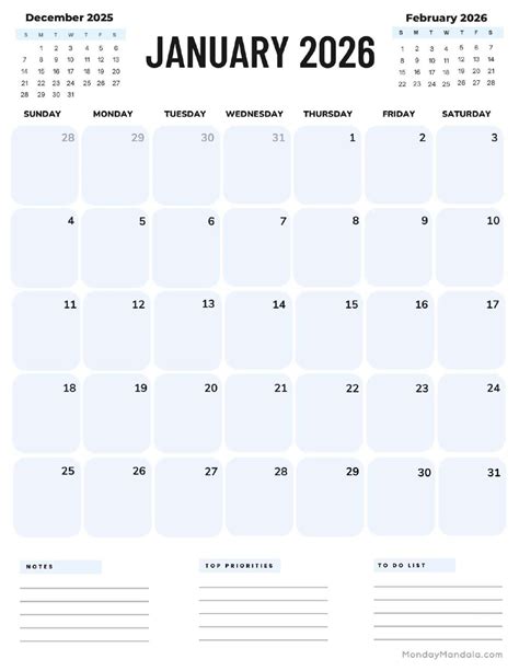 Printable January 2026 Calendar - Free Calendar 2025 Printable