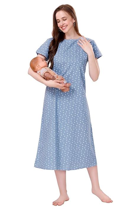 Buy PIU Women's Premium Cotton Feeding Nighty Blue at Amazon.in