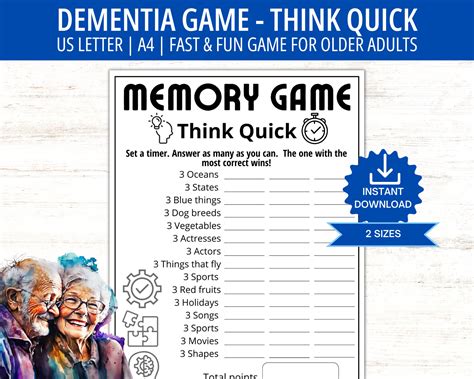 Think Quick Memory Care Game, Elderly Game, Dementia Games, Ice Breaker ...
