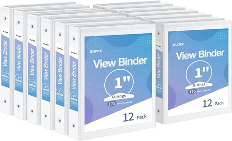 SUNEE 3 Ring Binder 1 Inch 12 Pack, Clear View Binder Three Ring PVC ...