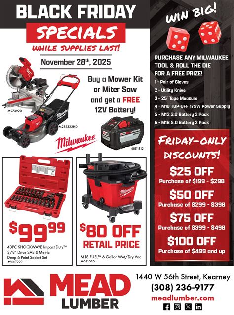 Milwaukee Black Friday Sale – Mead Lumber Kearney, Mead Lumber of Kearney, 28 November 2025