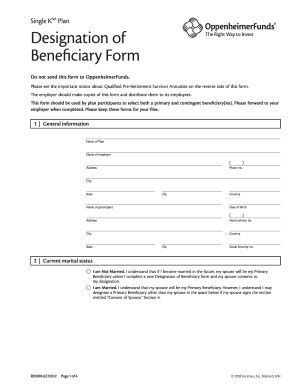 Fillable Online oppenheimerfunds single k plandesignation of ...