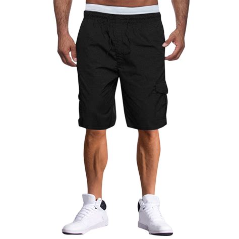 Men's Shorts Summer Straight Solid Cargo Drawstring Pocket Cropped ...