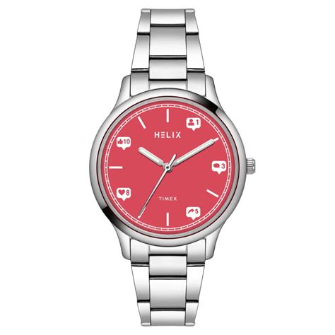 Helix By Timex Red Round Analog Stainless Steel Watch Women -TW060HL03