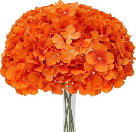 Amazon.com: FLORRALIA Fake Orange Hydrangea Artificial Flowers - Faux ...