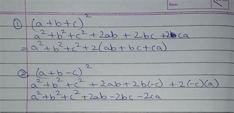 Formula of (a+b+c)2 and (a+b-c)2 - Brainly.in