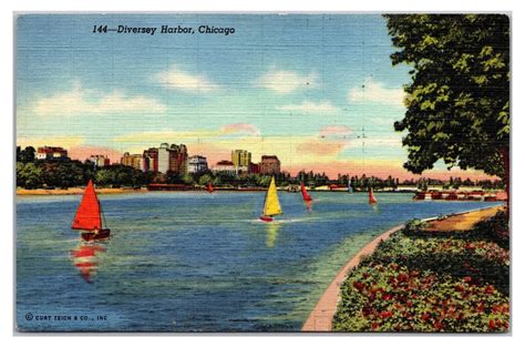 Vintage 1930s- Diversey Harbor, Chicago, Illinois Postcard (UnPosted ...