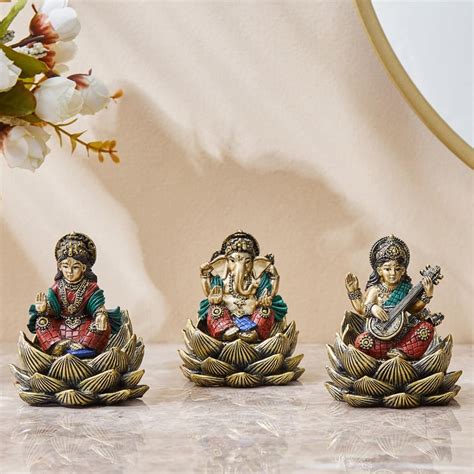 Buy Alpana Set of 3 Polyresin Lakshmi Ganesh Saraswati Figurines from ...