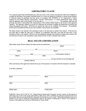 Amendatory Clause Real Estate Certification - Fill and Sign Printable ...