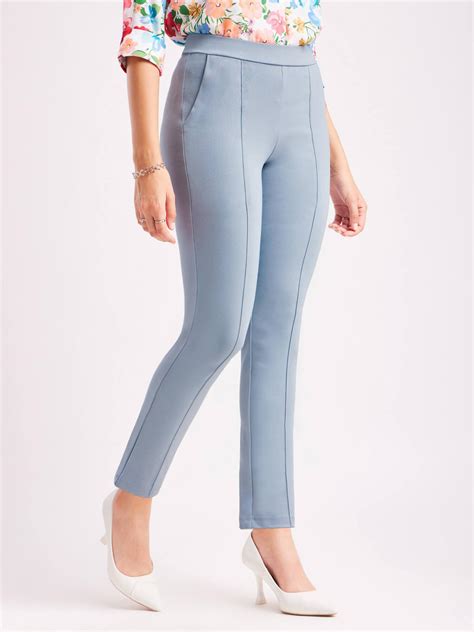 Buy Grey LivIn Straight Formal Pants Online | FableStreet