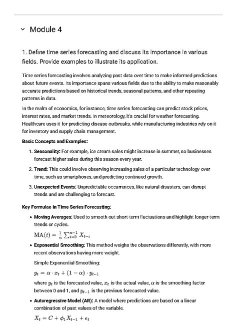 TSA TT2 Notes - Module 4 Time series forecasting involves analyzing ...