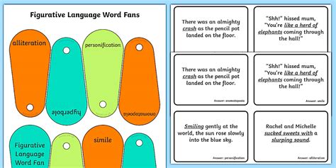 Discuss and Evaluate how Authors use Figurative Language Game Cards