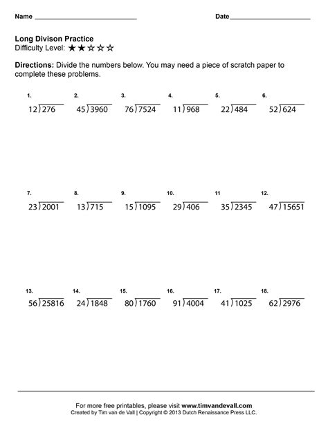 Long Division Worksheets – Printable Fourth Grade Math Worksheets