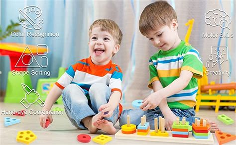 Smoneo Wooden 20 Pc - 5 Shape Sorting & Stacking Sorter Toys Early ...