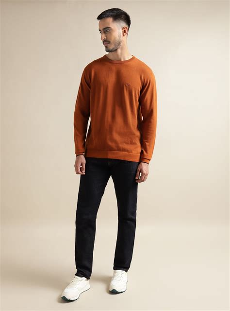 Buy Russet Crew-Full Sleeves | Casual Orange Solid Crewnecks for Men ...