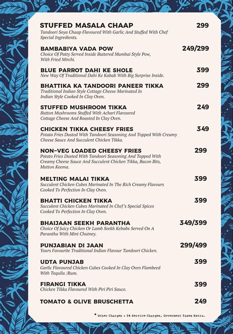 Menu at The Blue Parrot Cafe, New Delhi