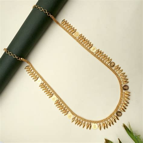 Real Gold Tone Traditional Kerala Mulla Mottu Lakshmi Coin Haaram