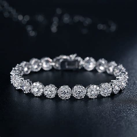 Buy BISAER Classic Luxury Rose Gold Plated Tennis Bracelet with ...