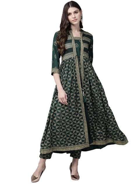 Buy Juniper Women's Rayon Layered Kurta Set (Jadegreen, XX-Large) at ...