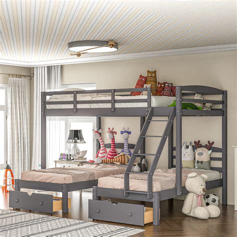 Flieks Triple Bunk Bed Full Over 2 Twin Bunk Bed with 3 India | Ubuy
