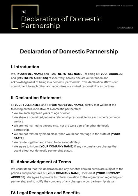 Free Declaration of Domestic Partnership Template to Edit Online