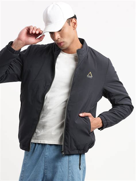 Buy Men's Mock Collar Navy Blue Solid Casual Bomber Jacket Online ...